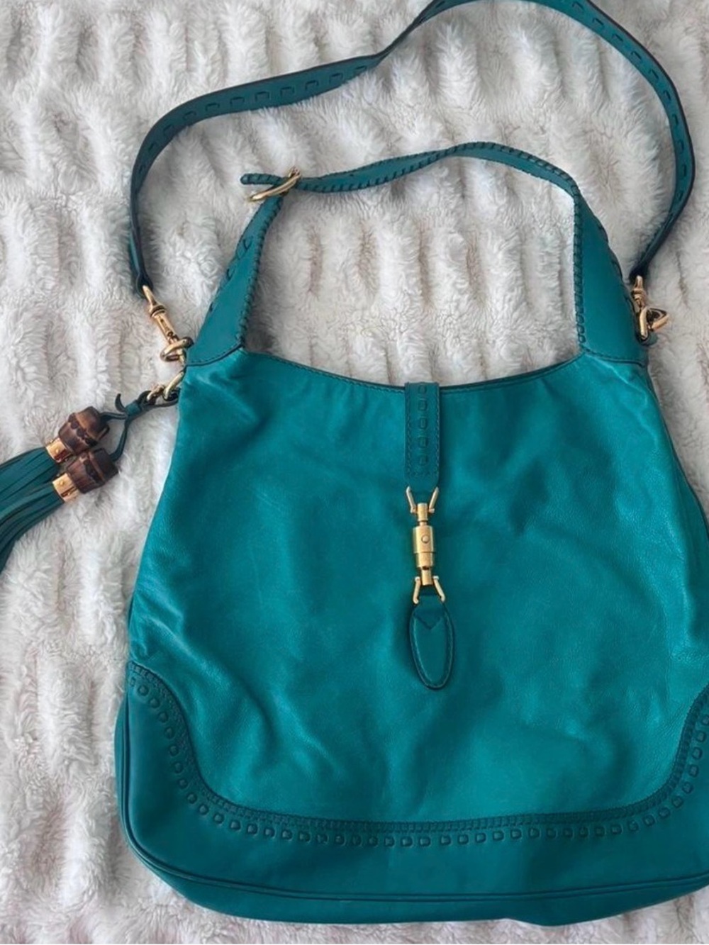 Gucci Jackie Bamboo Large Teal Hobo - Picture 2 of 4